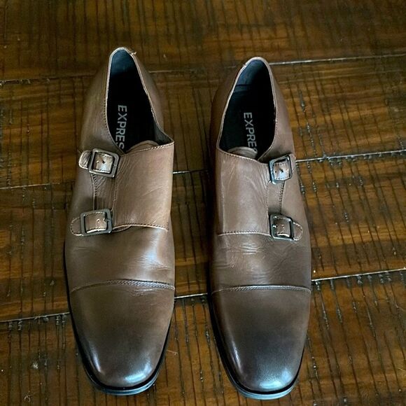 Men’s Express brown leather monk strap dress shoes sz 10 nwt - Picture 1 of 5